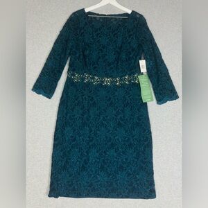 NWT Jackie Jon Dress 16 Green Lace Beading Floral Long Sleeve Sparkle Dark Fairy